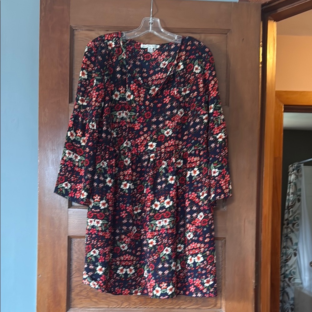 Madison Leigh Red and White V-Neck Bishop Sleeve Sundress